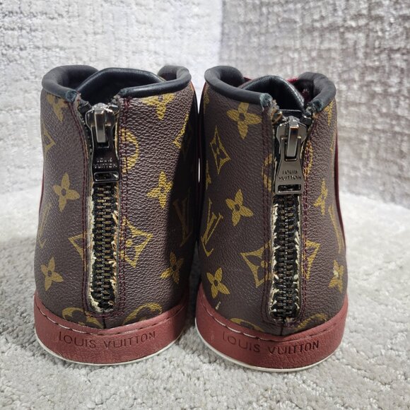 Louis Vuitton Line Zip-Up Monogram Burgundy Boot Sneakers Men's Size EU 44 - Picture 5 of 14